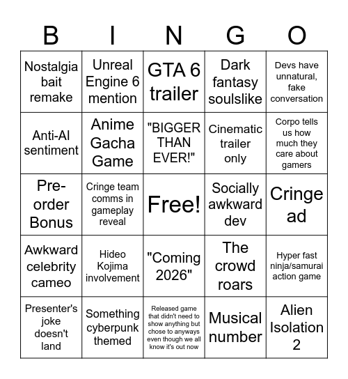 Summer Games Fest 2026 Bingo Card