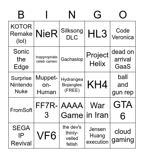 Summer Games Fest 2026 Bingo Card