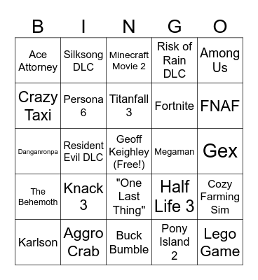 CatSMP Watches The Game Awards Bingo Card