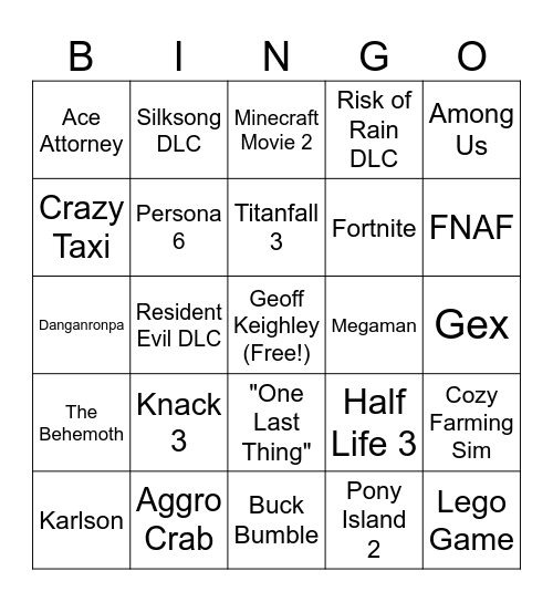 CatSMP Watches The Game Awards Bingo Card