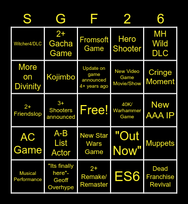 Summer Games Fest 2026 Bingo Card