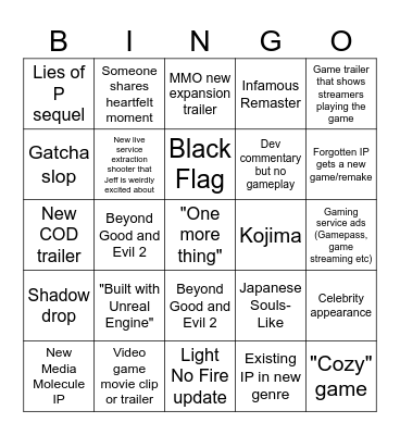 Summer Game Fest 2026 Bingo Card