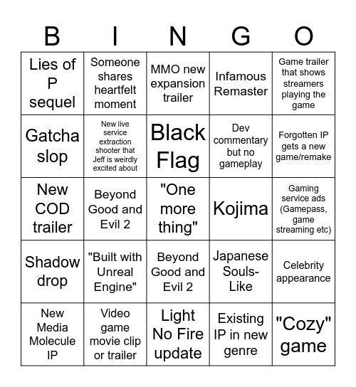 Summer Game Fest 2026 Bingo Card