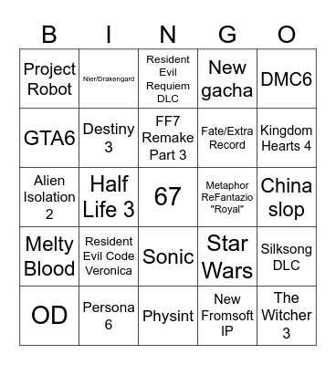 Summe Game Fest Bingo Card