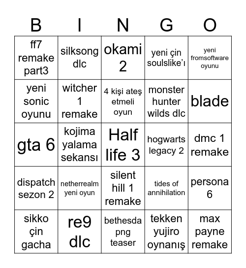 Summer Game Fest Bingo Card
