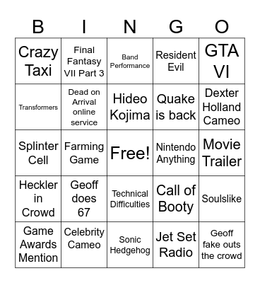 Geoff Keighley's Bingo Bango Bingo Card