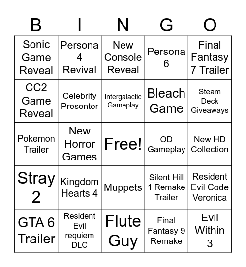 Summer Games Fest Bingo Card
