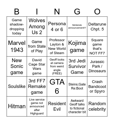 Summer Games Fest 2026 Bingo Card