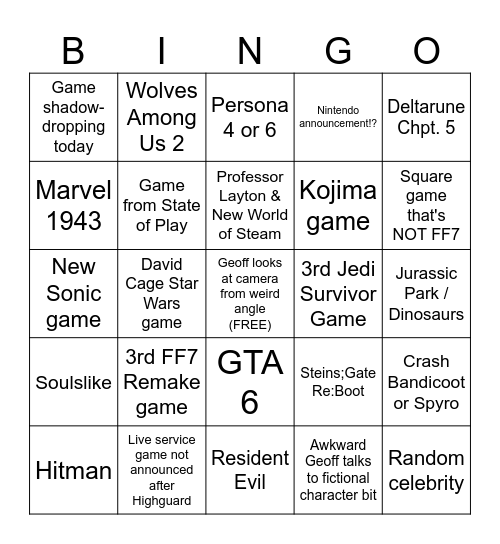 Summer Games Fest 2026 Bingo Card
