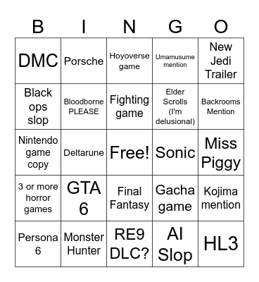 Game Fest Bingo Card