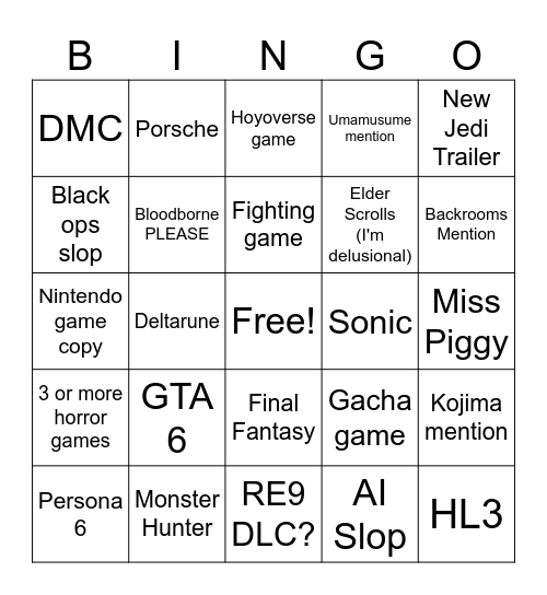 Game Fest Bingo Card