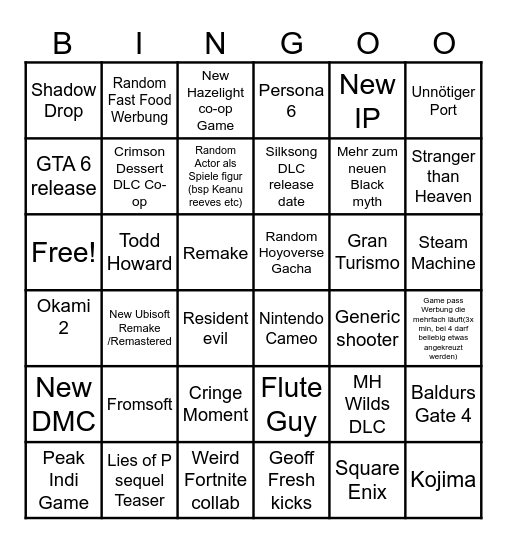 Summer Games Fest 2026 Bingo Card