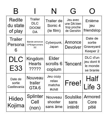Summer Game Fest Bingo Card