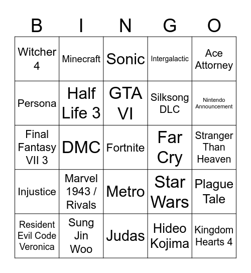 Summer Games Fest Redux Bingo Card