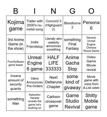 Summer Game Fest 2026 Bingo Card