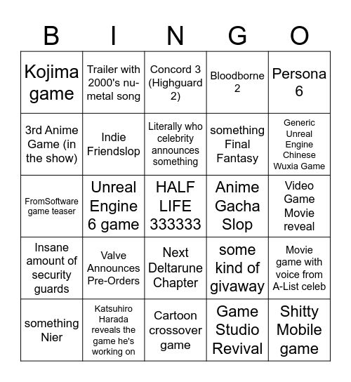 Summer Game Fest 2026 Bingo Card