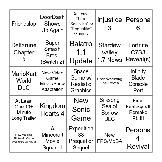 Blank Bingo Card