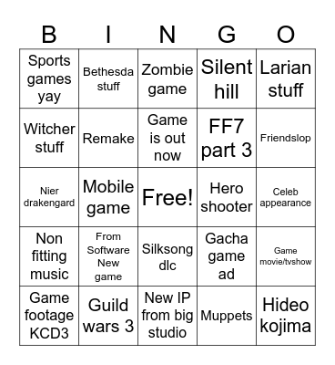 Summer Game Fest Bingo Card