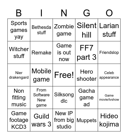 Summer Game Fest Bingo Card