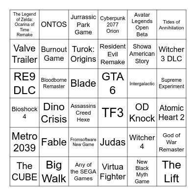 Summer Games Fest Bingo Card
