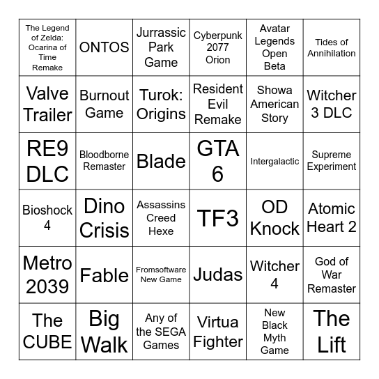 Summer Games Fest Bingo Card