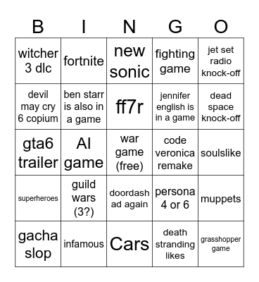 sgf 2026 Bingo Card