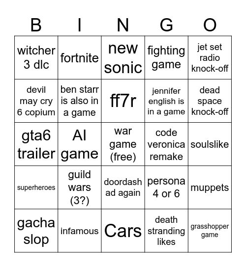 sgf 2026 Bingo Card