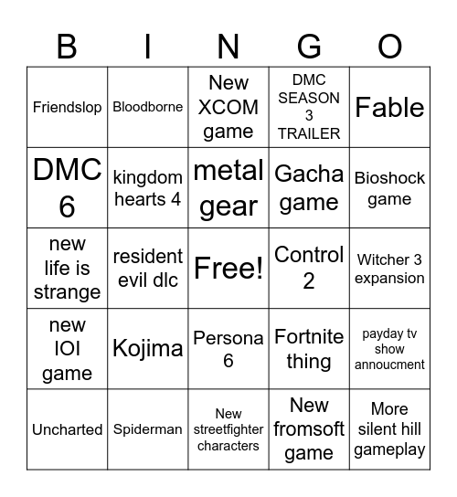 GameFest Bingo Card