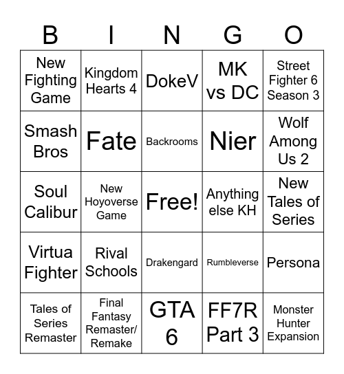 Summer Game Fest 2026 Bingo Card