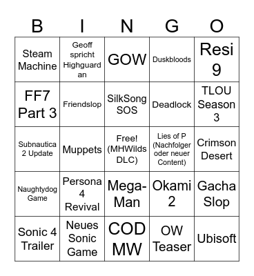 Summer Game Fest Bingo Card