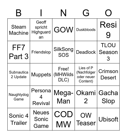 Summer Game Fest Bingo Card