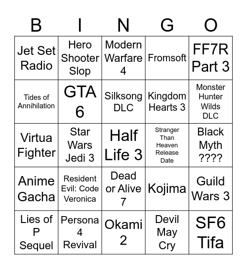 Summer Game Fest Bingo Card