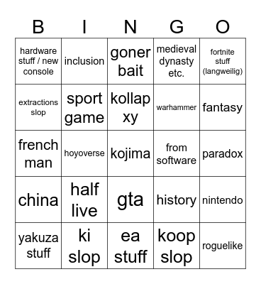 summer game fest 2026 Bingo Card