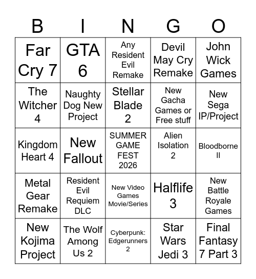 SUMMER GAME FEST (2026) Bingo Card