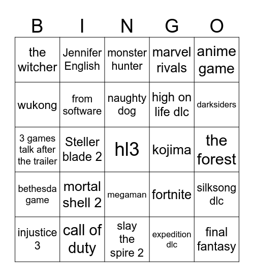 summer game fest/ xbox Bingo Card