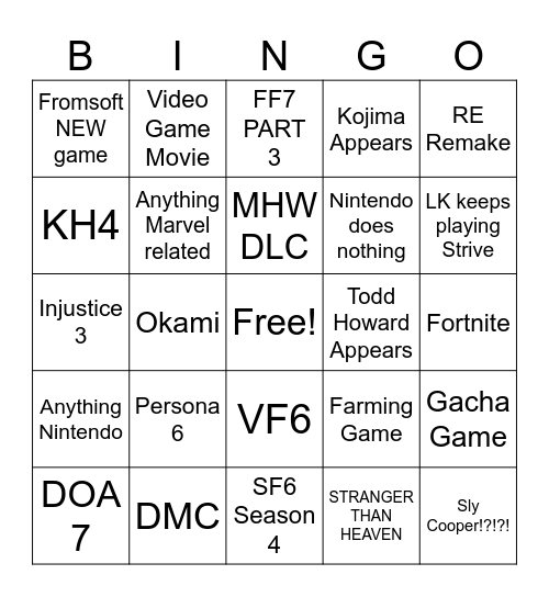 Untitled Bingo Card