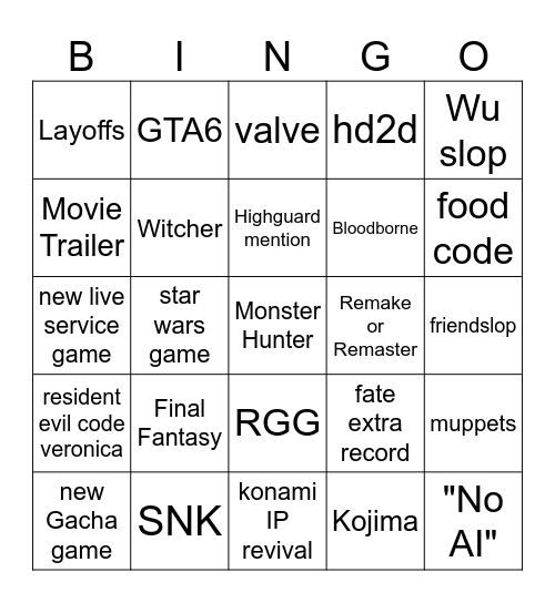 Untitled Bingo Card