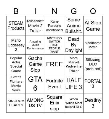 Day 1 Summer Gamefest Bingo Card