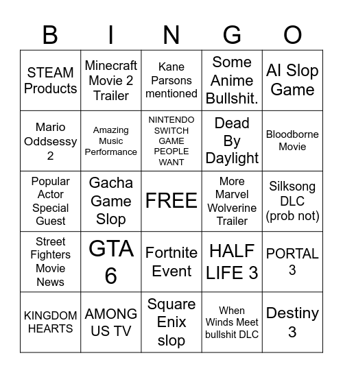 Day 1 Summer Gamefest Bingo Card