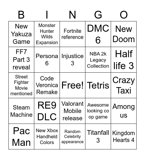 Untitled Bingo Card