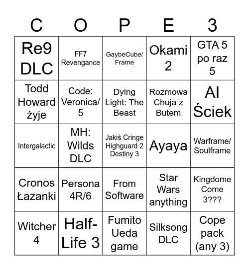 SGF 2026 Bingo Card