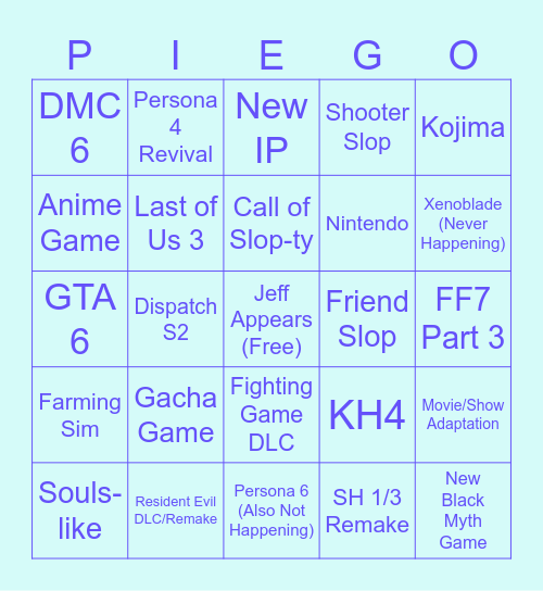 Summer Games Fest Bingo Card