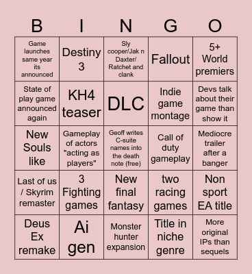 Games fest Bingo Card