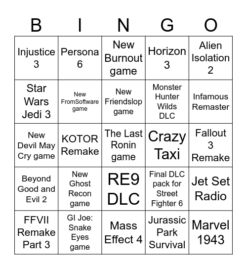 Summer Games Fest Bingo Card