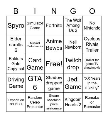 Summer Games Fest 2026 Bingo Card