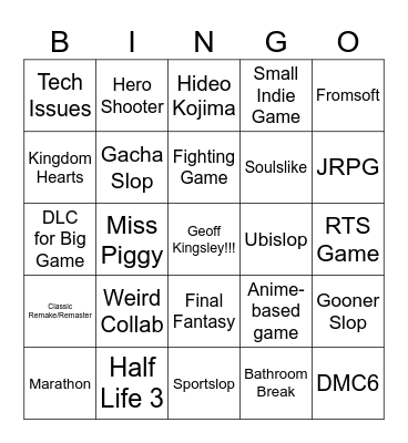 Summer Game Fest Bingo Card