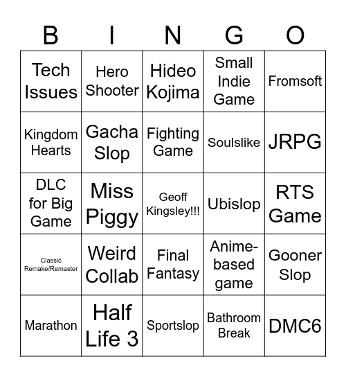 Summer Game Fest Bingo Card