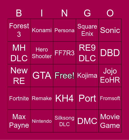 Summer Game Fest Bingo Card