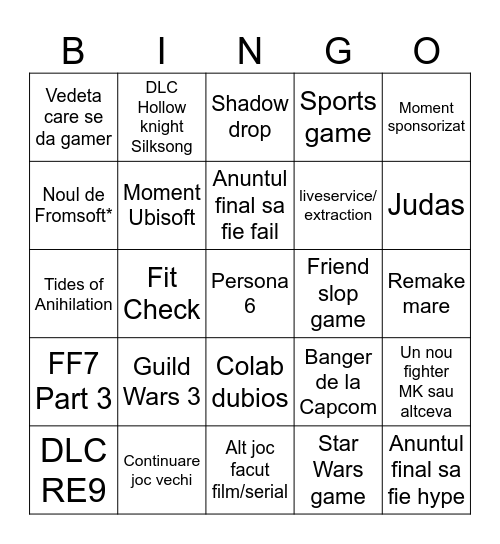 Summer Game Fest Bingo Card