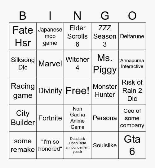 Summer Games Fest Bingo Card